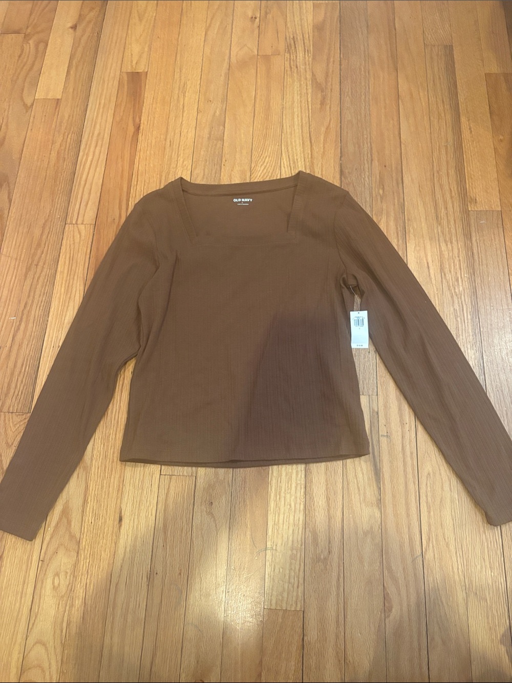 Old Navy Brown Ribbed Square-Neck Long Sleeve Tee